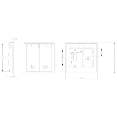 Mulberry Electrical Box Cover, 2 Gangs Gang, Aluminum, Duplex Receptacle and Toggle Switch Cover Type 30456